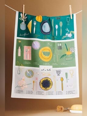 🆕 Anthropologie "How to Set the Table" Tea Dish Towel